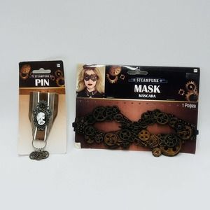 Steampunk Mask & Pin Halloween Costume New